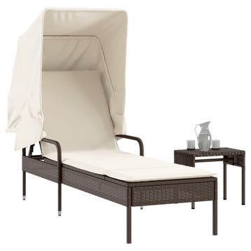 vidaXL Ligbed met luifel en tafel poly rattan bruin, Verzenden, Nieuw