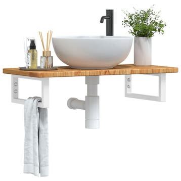 vidaXL Badkamer wandschap staal en massief eikenhout, Verzenden, Nieuw