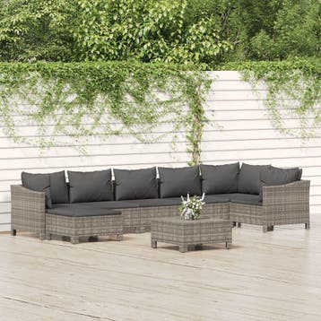 vidaXL 8-delige Loungeset met kussens poly rattan grijs, Verzenden, Nieuw, Loungeset