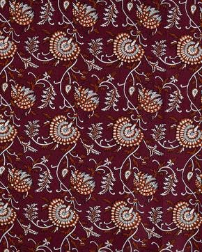 Katoen Voile Bloemen & Bladeren Bordeaux Rood, Nieuw, Rood