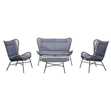 Rome Loungeset Antraciet 4-Delig met Kussens, Verzenden, Nieuw, Hout