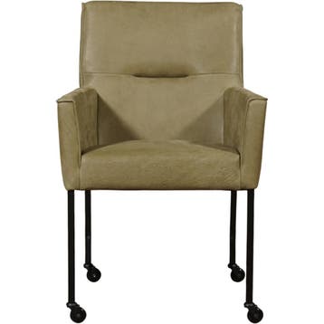 Leren eetkamerstoel met wieltjes en armleuning Lucky -, Huis en Inrichting, Stoelen, Overige kleuren, Bohemian, Industrieel, Modern, Scandinavisch