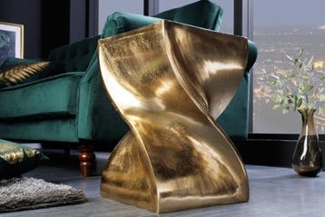 Sculpturale bijzettafel TWIST 45cm goud aluminium, Ophalen of Verzenden, Nieuw