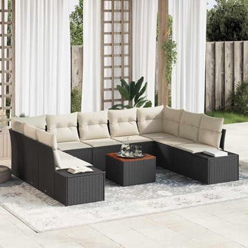 vidaXL Tuin Sofa Set 10 st Zwart en wit, Verzenden, Nieuw, Meer dan 8 zitplaatsen
