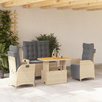 vidaXL 4-delige Tuinset met kussens poly rattan beige, Verzenden, Nieuw, 4 zitplaatsen, Tuinset