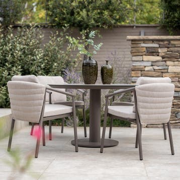 Sarah Barolo dining tuinset 120 cm rond 5 delig keramiek, Tuin en Terras, Tuinsets en Loungesets, Ophalen of Verzenden, Nieuw