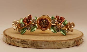 Haarclip met goud, koper rozen met groen bladeren, Verzenden, Nieuw, Haarspeld