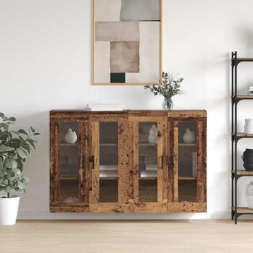 vidaXL Wandgemonteerde Kasten 2 pcs Oud hout 69,5 x 34 x 90, Minder dan 50 cm, Verzenden, Nieuw, Minder dan 100 cm