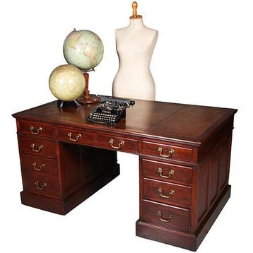 Massief mahonie bureau met leer ingelegd ca 1850 Engeland me, Antiek en Kunst, Ophalen of Verzenden
