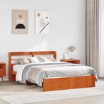 vidaXL Bedframe met hoofdeinde Wasbruin 150 x 200 cm Massief, Verzenden, Nieuw, Bruin, Hout