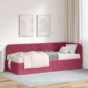 vidaXL Hoekbedframe Wijnrood 80 x 200 cm Fluweel, Eenpersoons, Verzenden, Nieuw, Stof