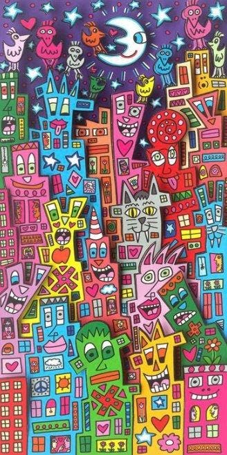 James Rizzi (1950-2011) - This City Is Alive Tonight, Antiek en Kunst