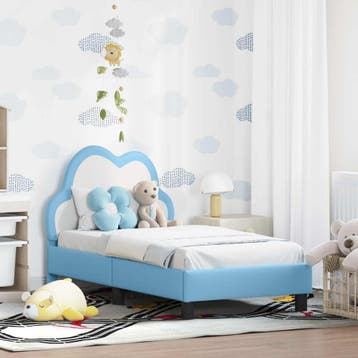 vidaXL Peuterbedframe met hoofdbord Blauw 70 x 140 cm PU, Huis en Inrichting, Verzenden, Nieuw, Blauw