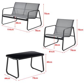 Tuinset 4-delig Palencia loungeset lichtgrijs en zwart, Verzenden, Nieuw