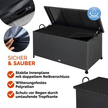 Polyrotan kussenbox Zwart 117x53x60cm met 2 Wielen, Verzenden, Nieuw
