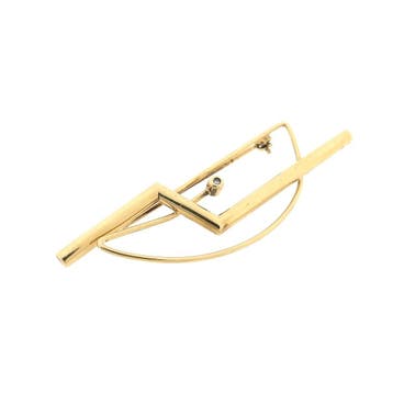 Gouden abstracte broche met diamant 0,005 ct., Gebruikt, Overige kleuren, Ophalen of Verzenden, Met edelsteen