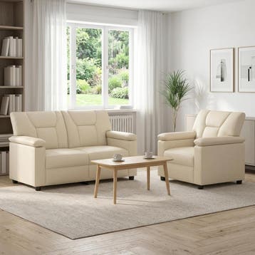 vidaXL Bankstel 2 pcs Crèmekleurig Kunstleer, Verzenden, Nieuw, Leer, 150 tot 200 cm