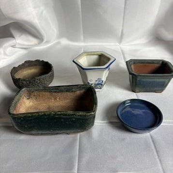 5x Japanse miniatuur bonsaipotten (Shohin / Mame) - Retro /