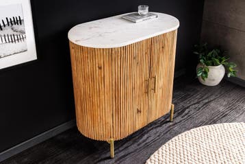 Dressoir TRES CHIC 70cm mangohout naturel met wit marmeren, Ophalen of Verzenden, Nieuw