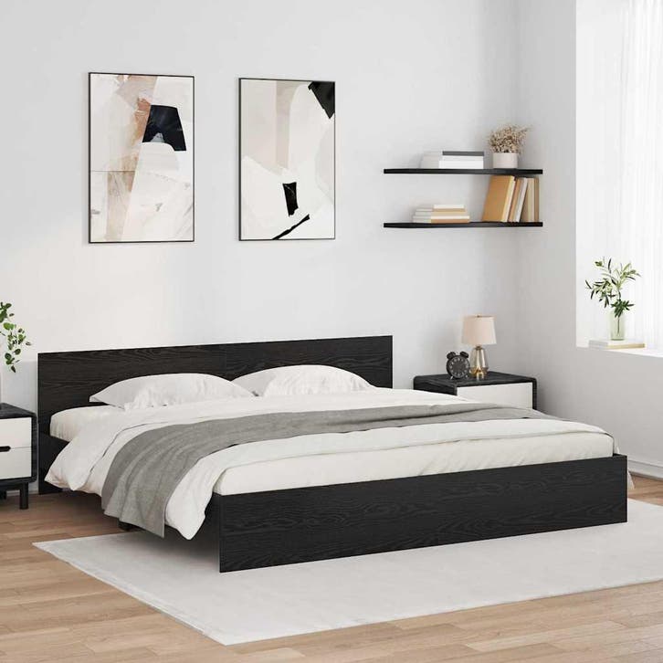 vidaXL Bedframe met hoofdeinde Zwart Eiken 200 x 200 cm, Huis en Inrichting, Slaapkamer | Bedden, Zwart, Nieuw, Hout, Verzenden