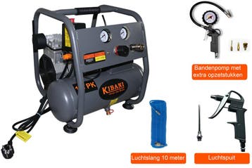 Kibani Super Stille Compressor 6 Liter + Luchtslang +, Nieuw, Kibani