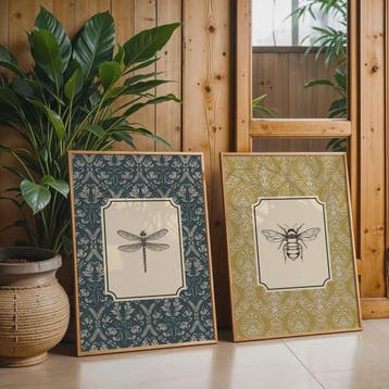 Retro Insect Canvas Print: Libelle, Bij & Kolibrie Poster vo