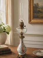 Lamp - Messing, Glas, Aardewerk - kerosinelamp