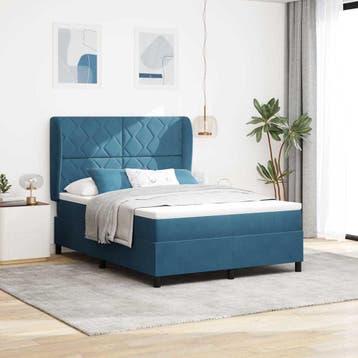 vidaXL Boxspringbed met hoofdeinde Donkerblauw 200 x 160 cm, Verzenden, Nieuw, Blauw, Stof