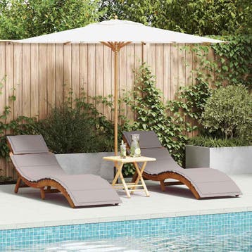 vidaXL Ligbed 2 st Massief Acaciahout Taupe, Tuin en Terras, Verzenden, Nieuw
