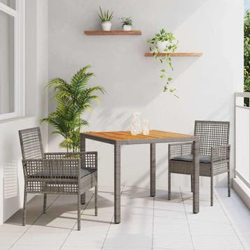 vidaXL Tuin eettafelset 3 st Grijs poly rattan, Verzenden, Nieuw, Rotan, 3 zitplaatsen