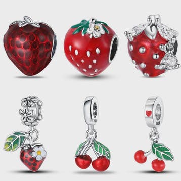 Zilverkleurige Fruit Bedels: Aardbei & Kers - Perfect voor D, Verzenden, Nieuw