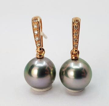 Oorbellen - 14 karaat Roségoud - 0.08ct. tw. - Tahitiaanse, Nieuw