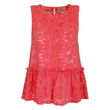 Verysimple • koraal rode kanten top • 36 (IT42), Kleding | Dames, Verzenden, Verysimple, Nieuw, Maat 36 (S)