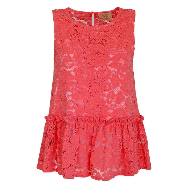 Verysimple • koraal rode kanten top • 36 (IT42), Kleding | Dames, Tops, Rood, Nieuw, Maat 36 (S), Verzenden