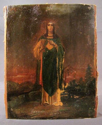 Icoon - Heilige Grote Martelares Barbara - Olie op hout