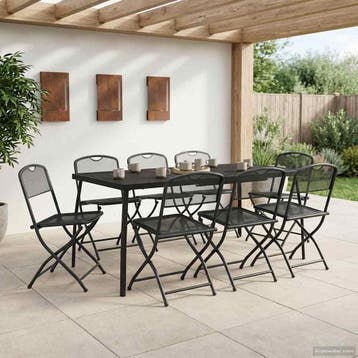 vidaXL Buitenmeubelset 7 pcs Antracietkleurig Ijzer en Staal, Verzenden, Nieuw, Rvs, 7 zitplaatsen