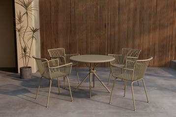 Diningset-Levi-5-Delig-Rond-Beige-Staal-Glas-90cm-The-Outsid, Verzenden, Nieuw