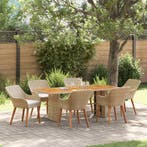 vidaXL Tuin eettafelset met kussen 7 pcs Beige poly rattan, Verzenden, Nieuw, Rotan, 7 zitplaatsen