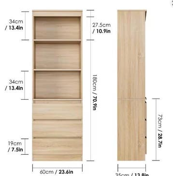 Moderne Hoge Boekenkast met Lades en Open Planken 60x35x180, Huis en Inrichting, Kasten | Boekenkasten, Verzenden, Nieuw