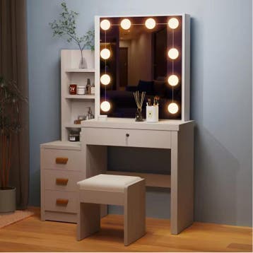 Make-uptafel met schuifspiegel, LED verlichting en lades, Verzenden, Nieuw