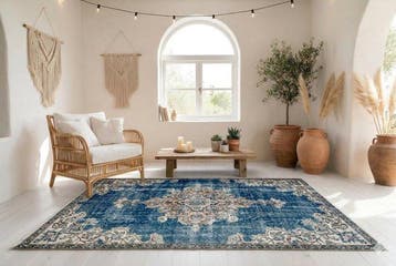 Blauwe vintage - Vloerkleed - 215 cm - 120 cm - met, Nieuw