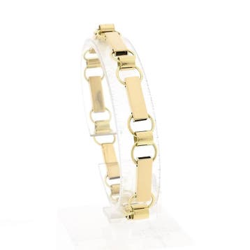 Gouden robuuste fantasie schakelarmband | 19 cm, Ophalen of Verzenden, Gebruikt, Goud, Goud