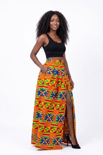Afrikaanse print maxi rok - Verstelbare split - Blauw Oranje, Kleding | Dames, Rokken, Ophalen of Verzenden, Nieuw