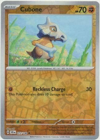 Cubone 072/142 Reverse Holo Stellar Crown, Hobby en Vrije tijd, Verzamelkaartspellen | Pokémon, Losse kaart, Nieuw, Foil, Ophalen of Verzenden