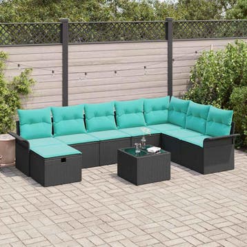 vidaXL Tuin Sofa Set met kussen met opslag 9 pcs Zwart Poly, Verzenden, Nieuw, Rotan, Meer dan 8 zitplaatsen