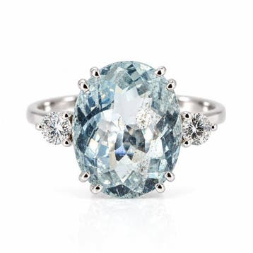 Ring - 18 karaat Witgoud - 6.46ct. tw. Aquamarijn - Diamant, Sieraden, Tassen en Uiterlijk, Nieuw