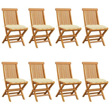 vidaXL Inklapbare stoelen 8 st met crèmewitte kussens, Tuin en Terras, Verzenden, Nieuw, Hout