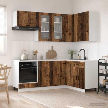 vidaXL Keukenblok PORTO 8 pcs Oud hout Bewerkt hout, Verzenden, Nieuw, Bruin