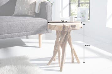 Exclusieve bijzettafel ROOT 30cm natuurlijk teak massief, Ophalen of Verzenden, Nieuw