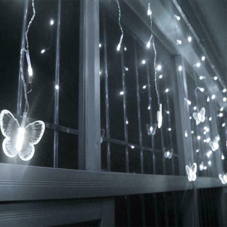 Kerst Gordijn Vlinder - 2 Meter - Koel Wit, Diversen, Kerst, Nieuw, Ophalen of Verzenden
